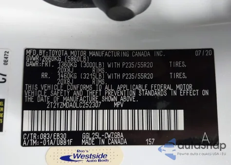 2020 Lexus Rx 350 F Sport Performance z USA, uszkodzony, nr VIN 2T2YZMDA0LC252307